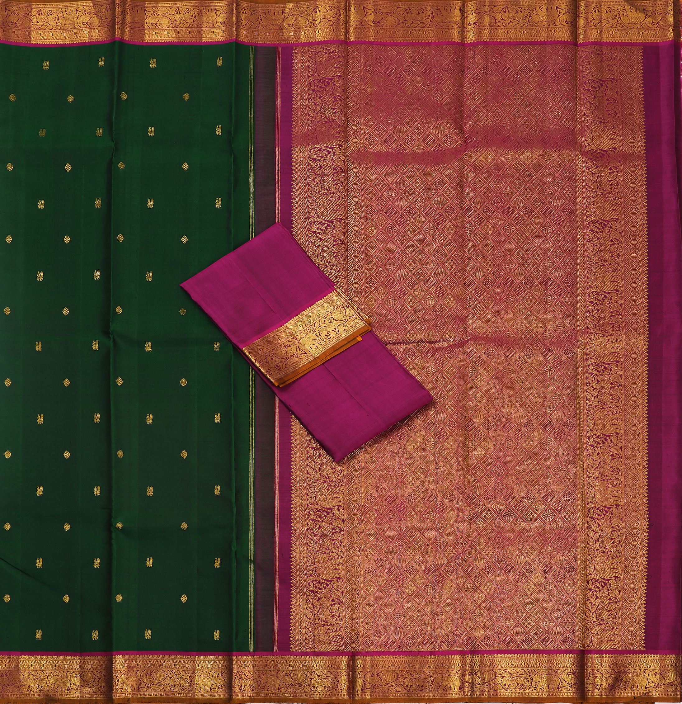 Bottle green with Magenta korvai