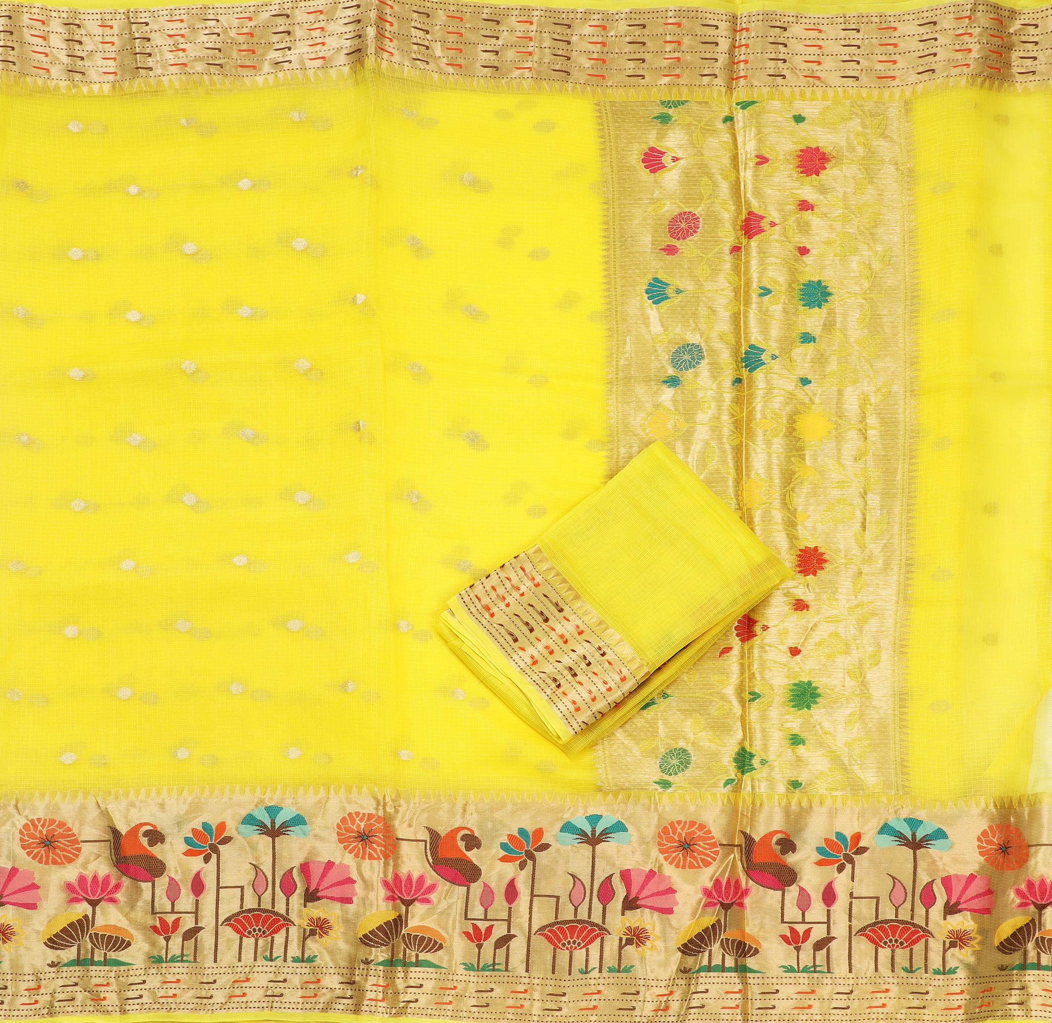 Yellow kota silk with Paithani border