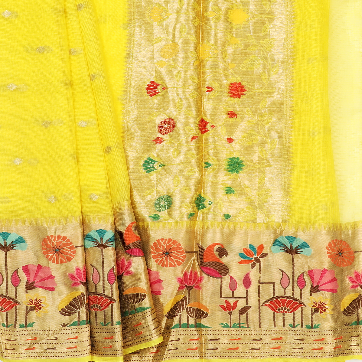 Yellow kota silk with Paithani border