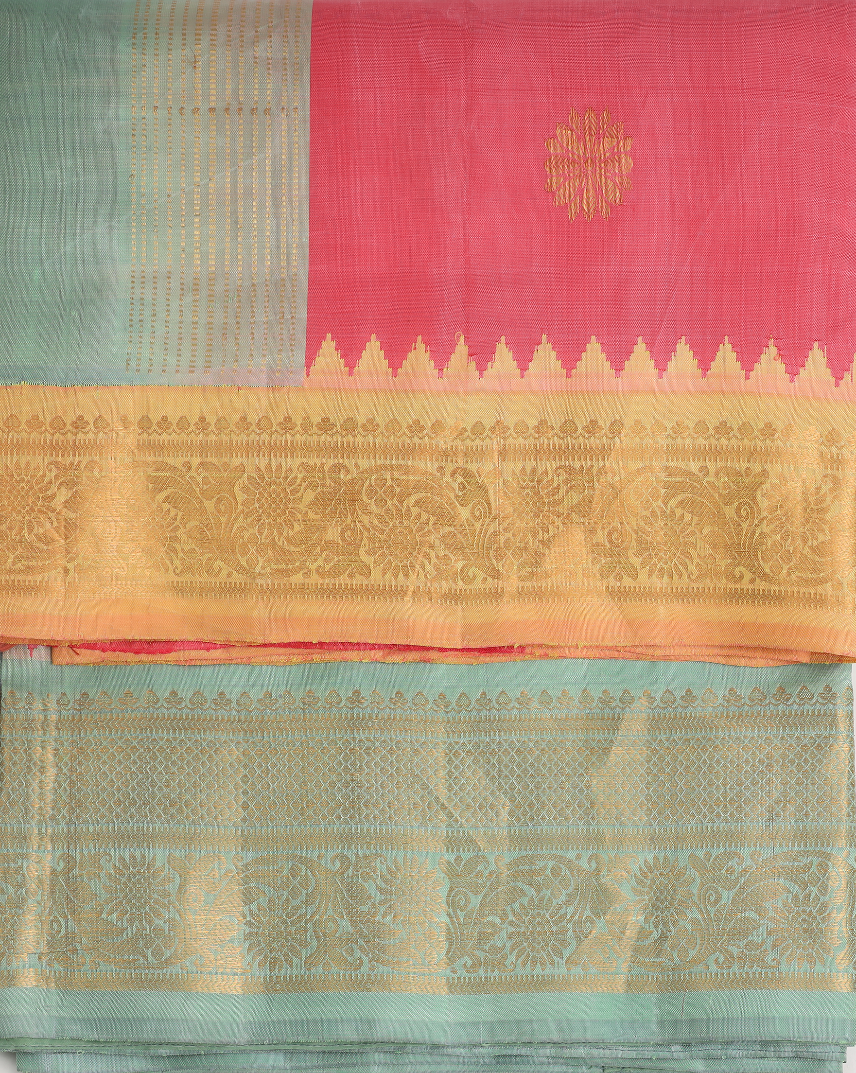 Pink Gadwal with Yellow and Green borders