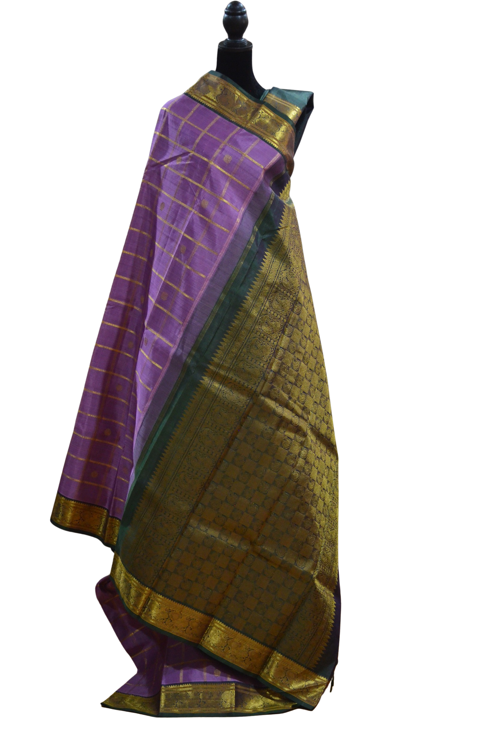 Mauve with Bottle Green checkered Korvai