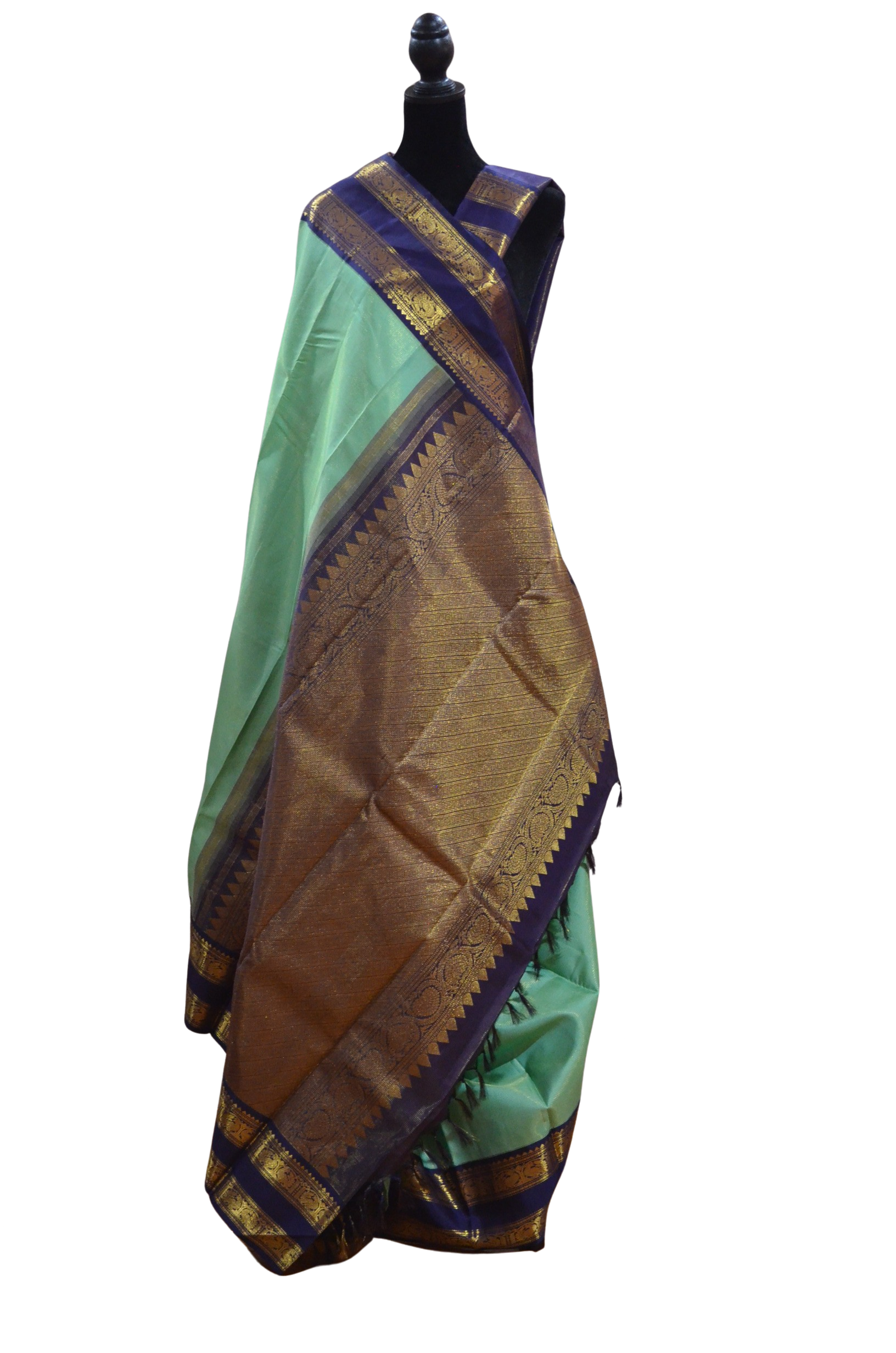 Pista Green with Navy Blue rettai pettu Korvai Oosivanam