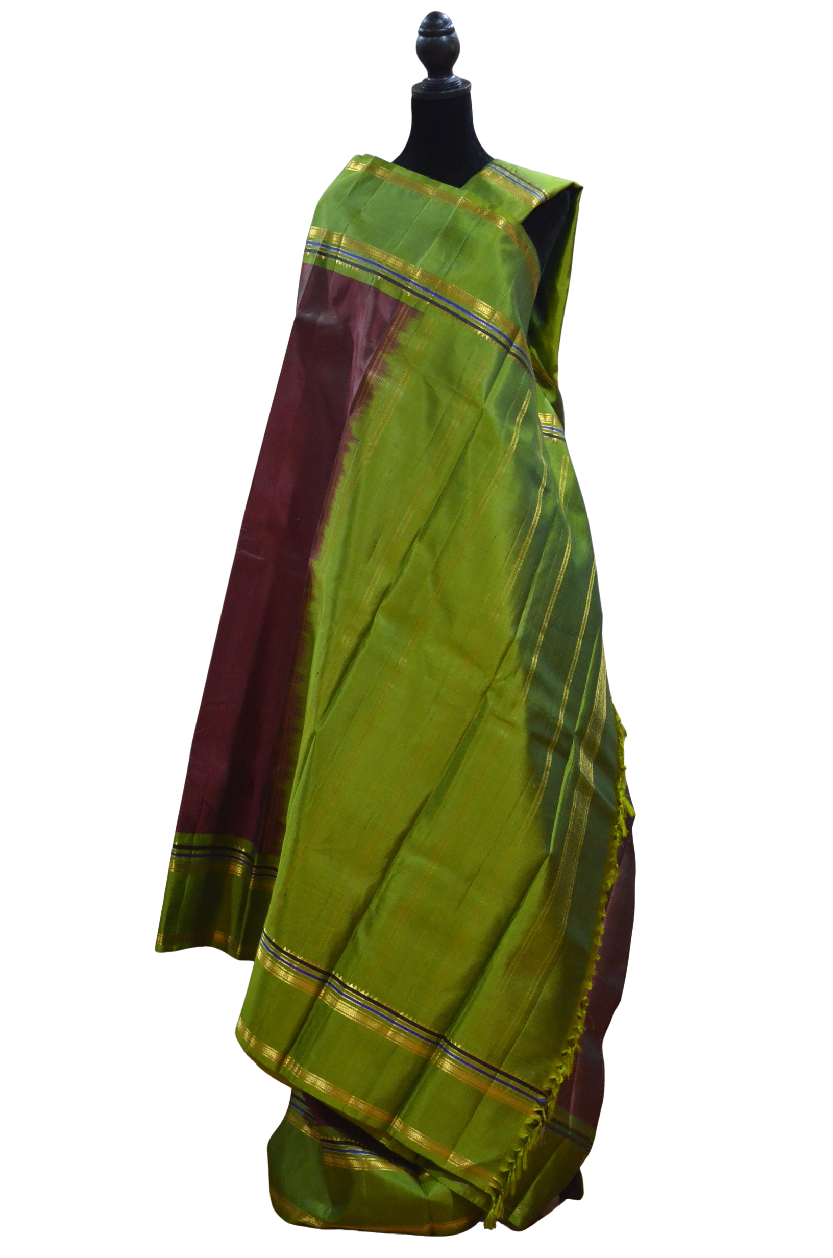 Chocolate Brown with Parrot Green Rettai Pettu