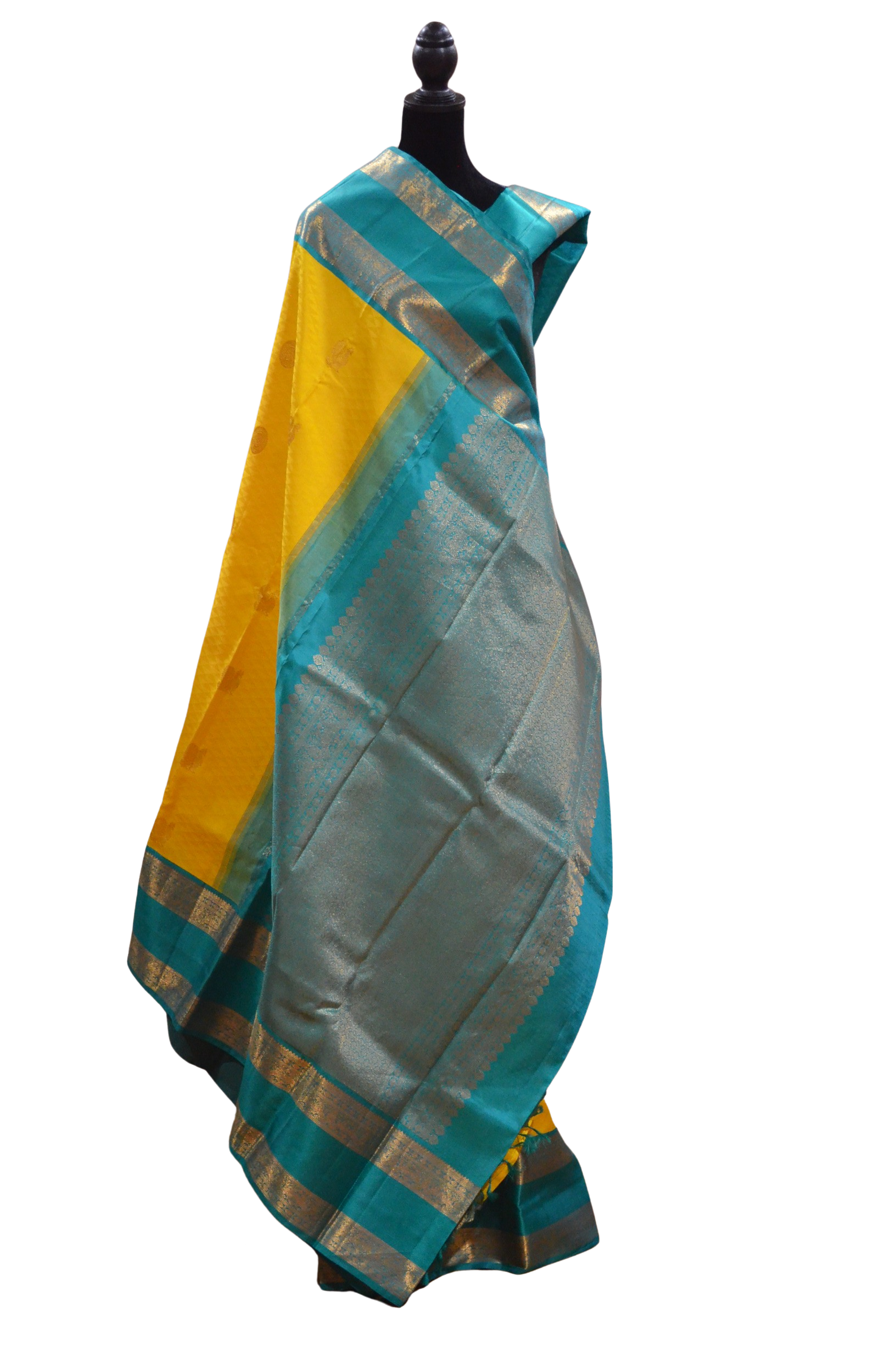 Yellow with Aqua Green Rettai Pettu Korvai