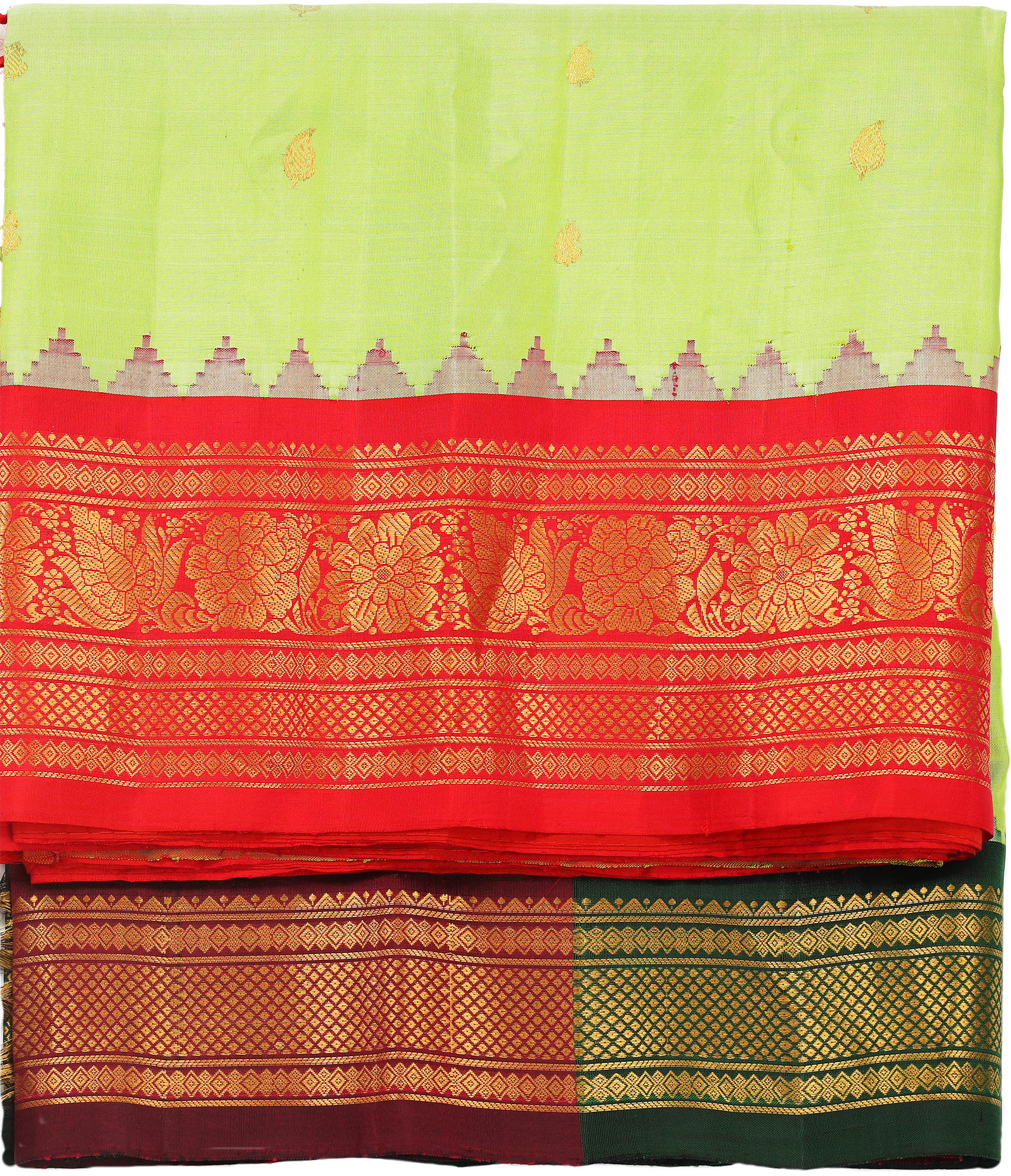 Parrot green with Red and Bottle Green borders
