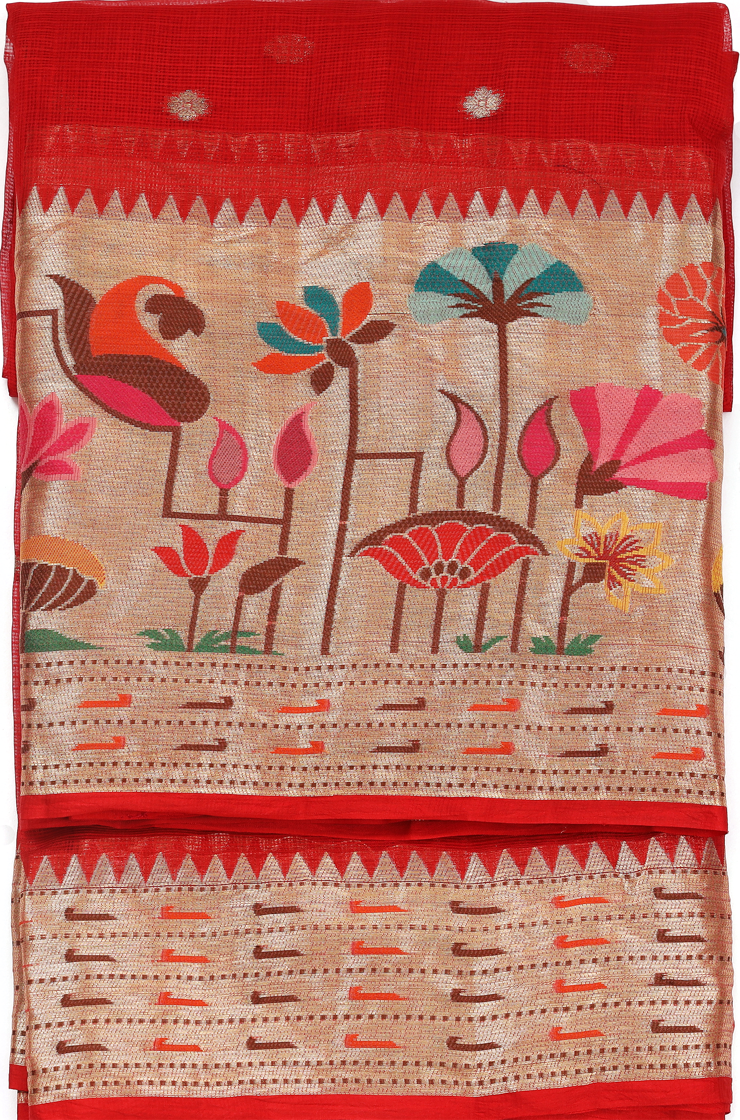 Red Kota Silk with Paithani border