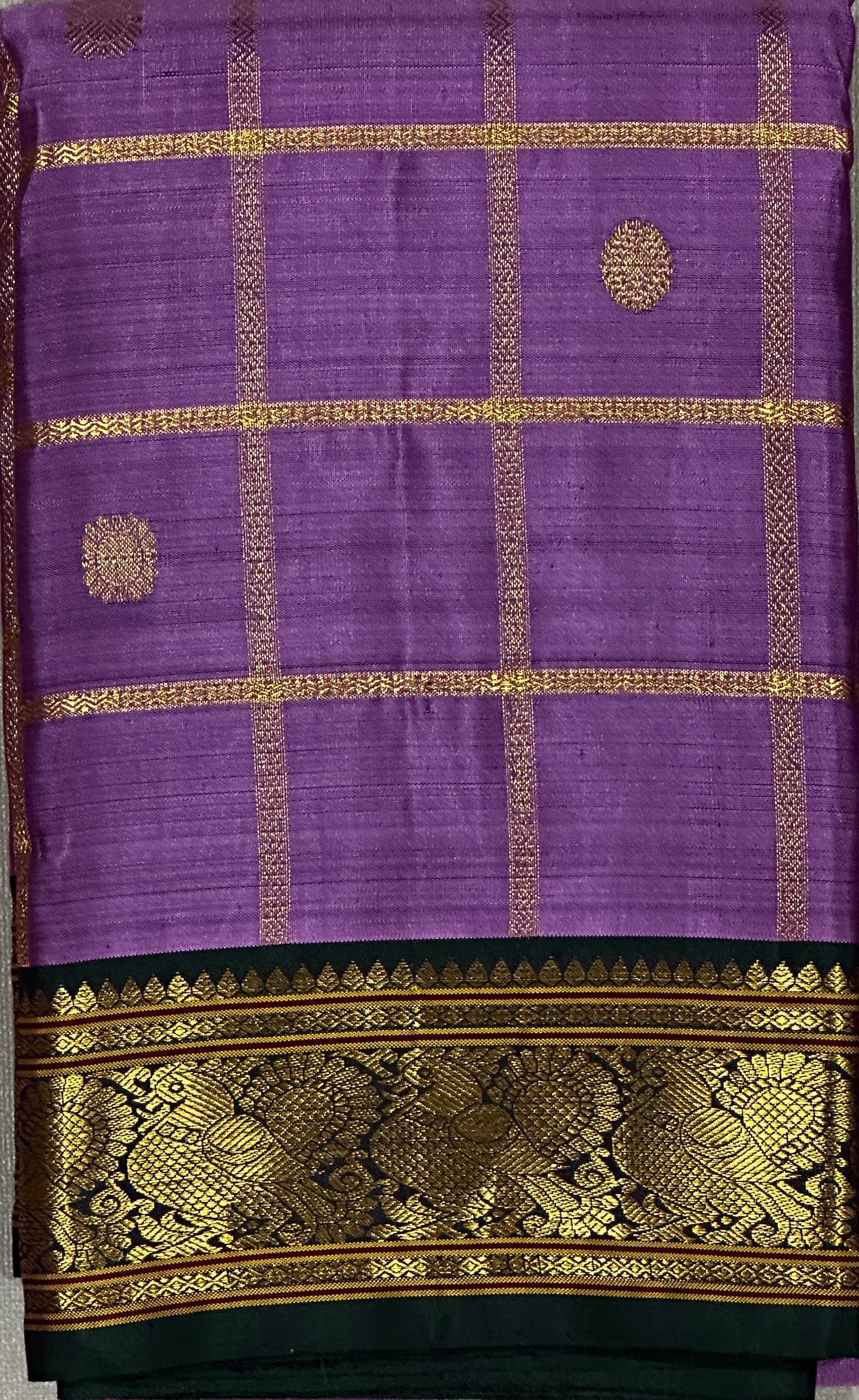 Mauve with Bottle Green checkered Korvai